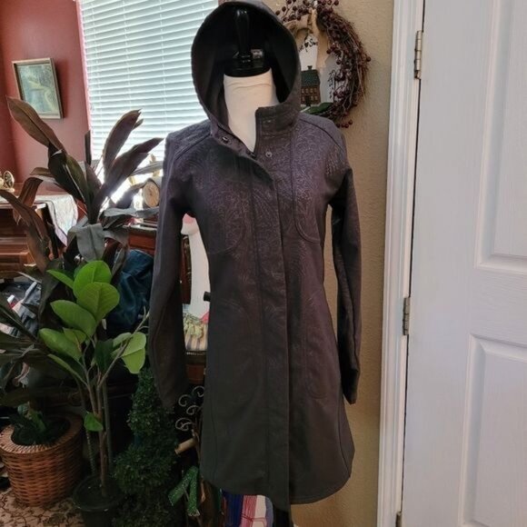 Lucy Athletic Jacket Coat Gray Floral Print Hood Hooded Size XS Lightweight - Picture 1 of 10